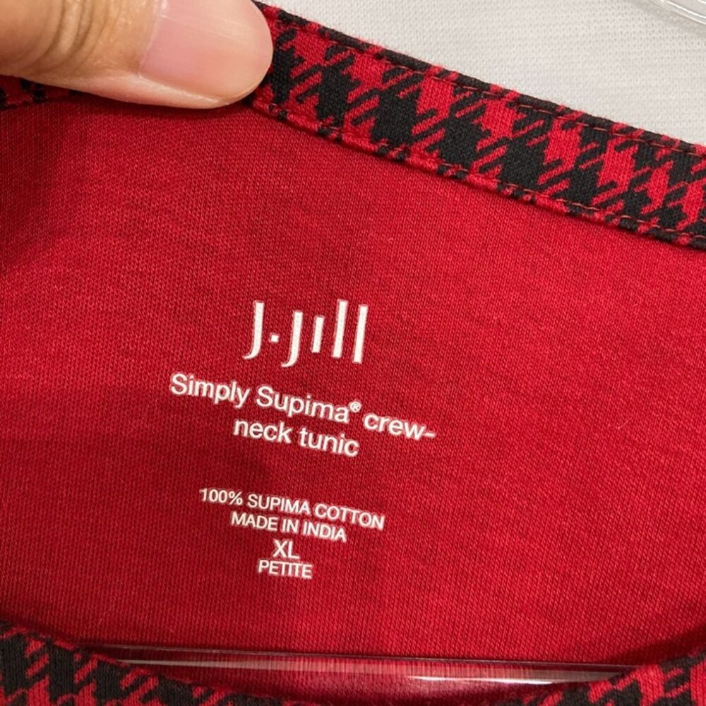 J. Jill size XL Petite Red Black‎ Houndstooth Simply Supima Stretch Tunic - Picture 2 of 10